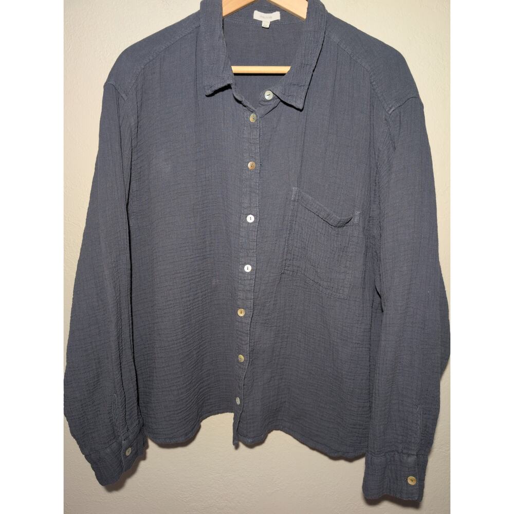 Maurices Button Up Shirt Women's 2X Blue Long Sleeve 100% Cotton India Collared